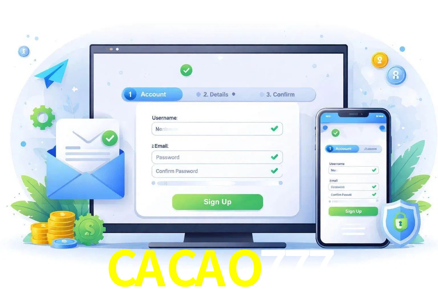 Registro de nuevo usuario y configuración de cuenta CACAO777